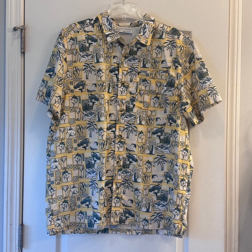 Columbia PFG Shirt Mens Large Fishing Hawaiian Tropical Button Up Short Sleeve
